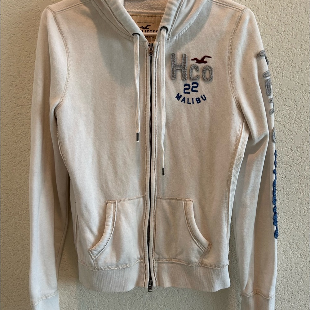 Hollister Off-White Hoodie with Blue Accents